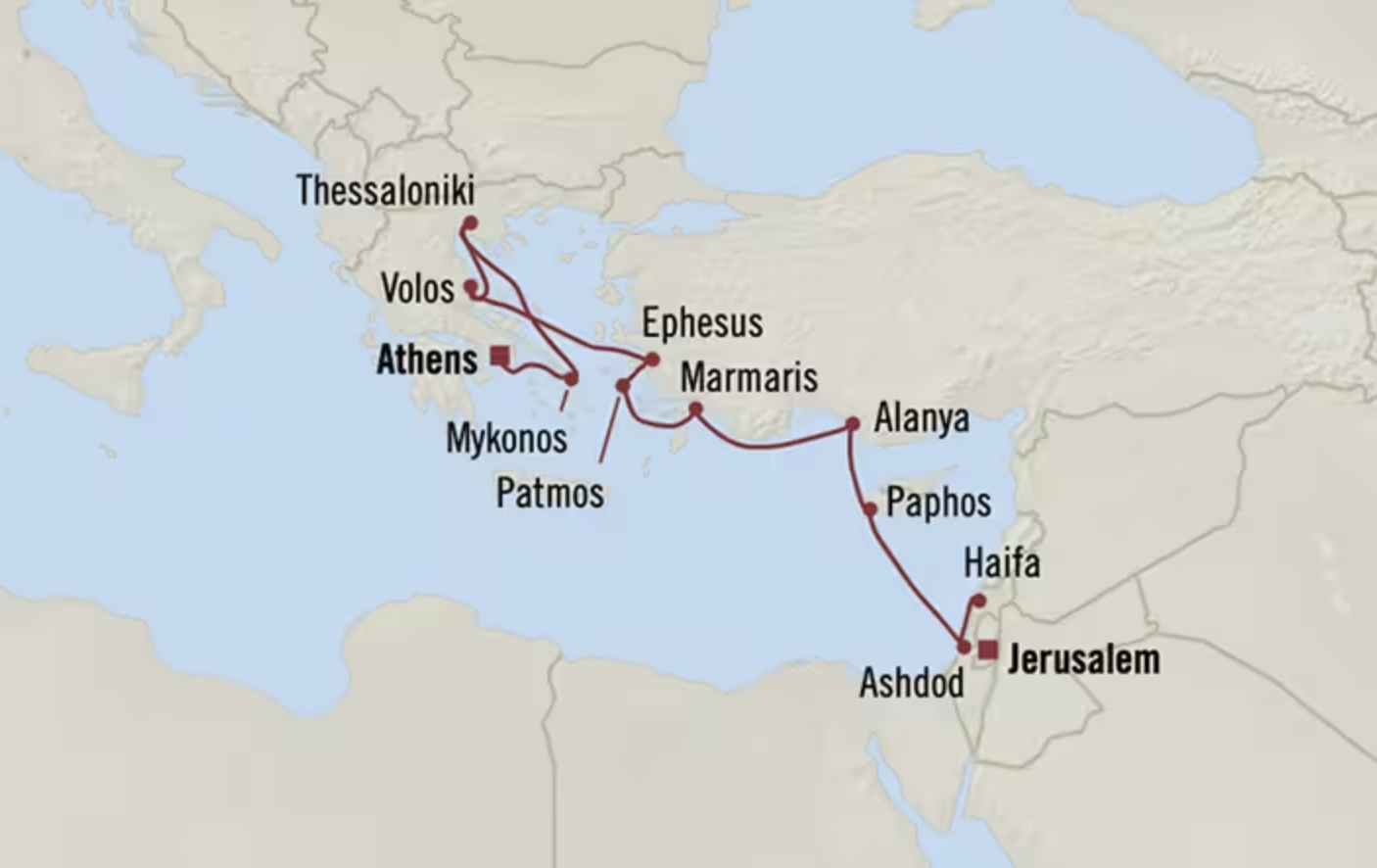 Map or route on this Eastern Mediterranean Voyage