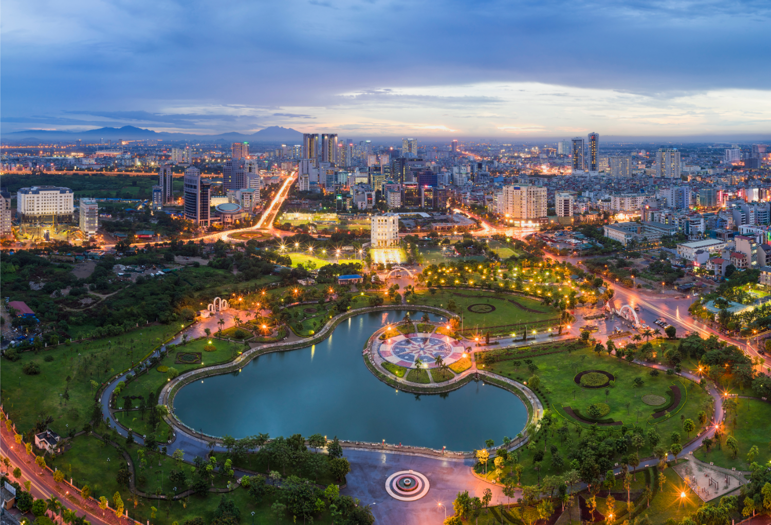 Hanoi City Skyline at twilight. Your final destination in this Vietnam holiday package